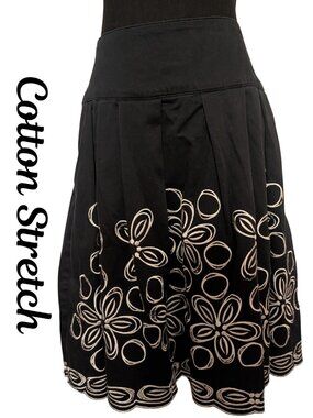Very Vera Black Embroidered Skirt – Cutout Floral Design-Cotton Stretch